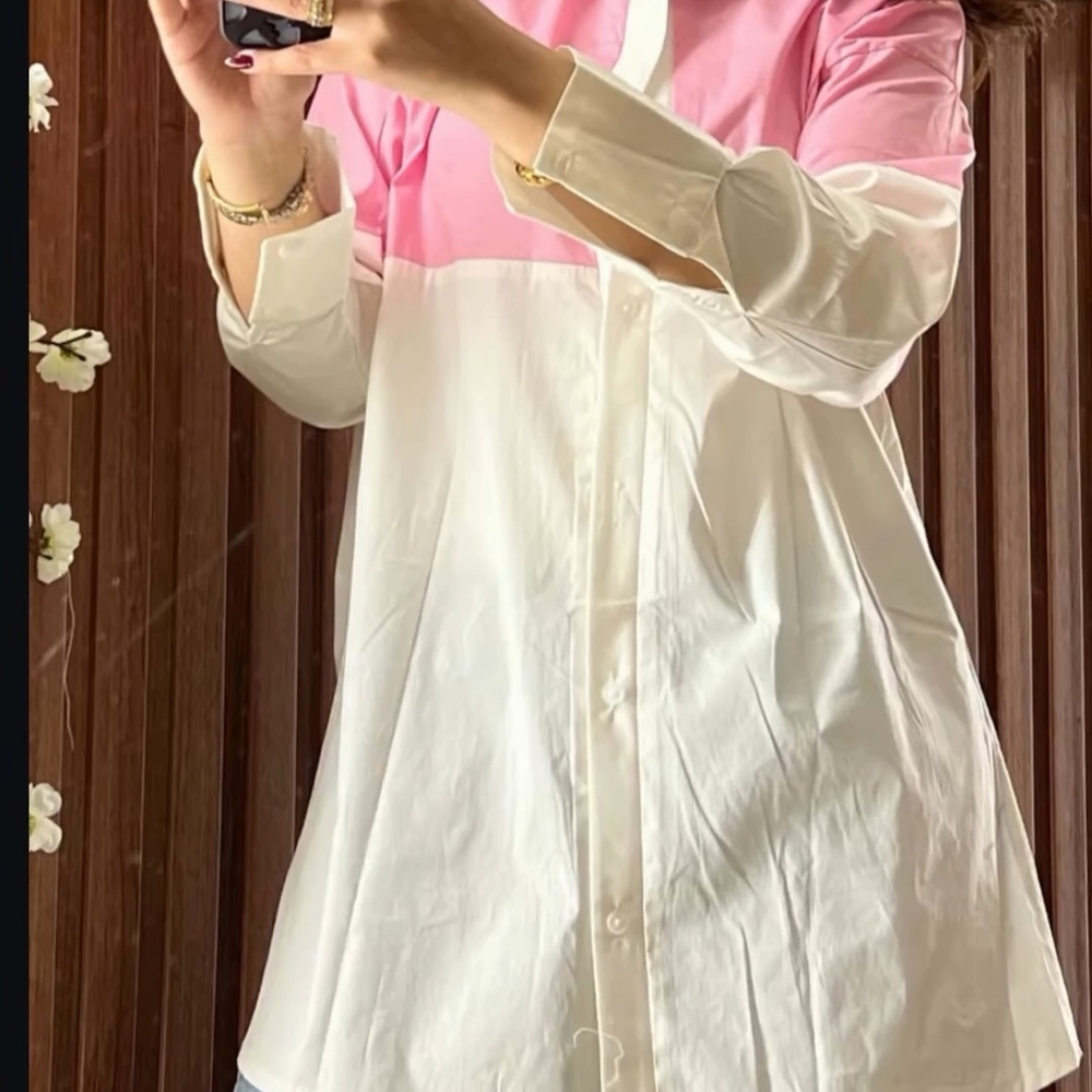 NWOT Pink and White Button-Up Shirt